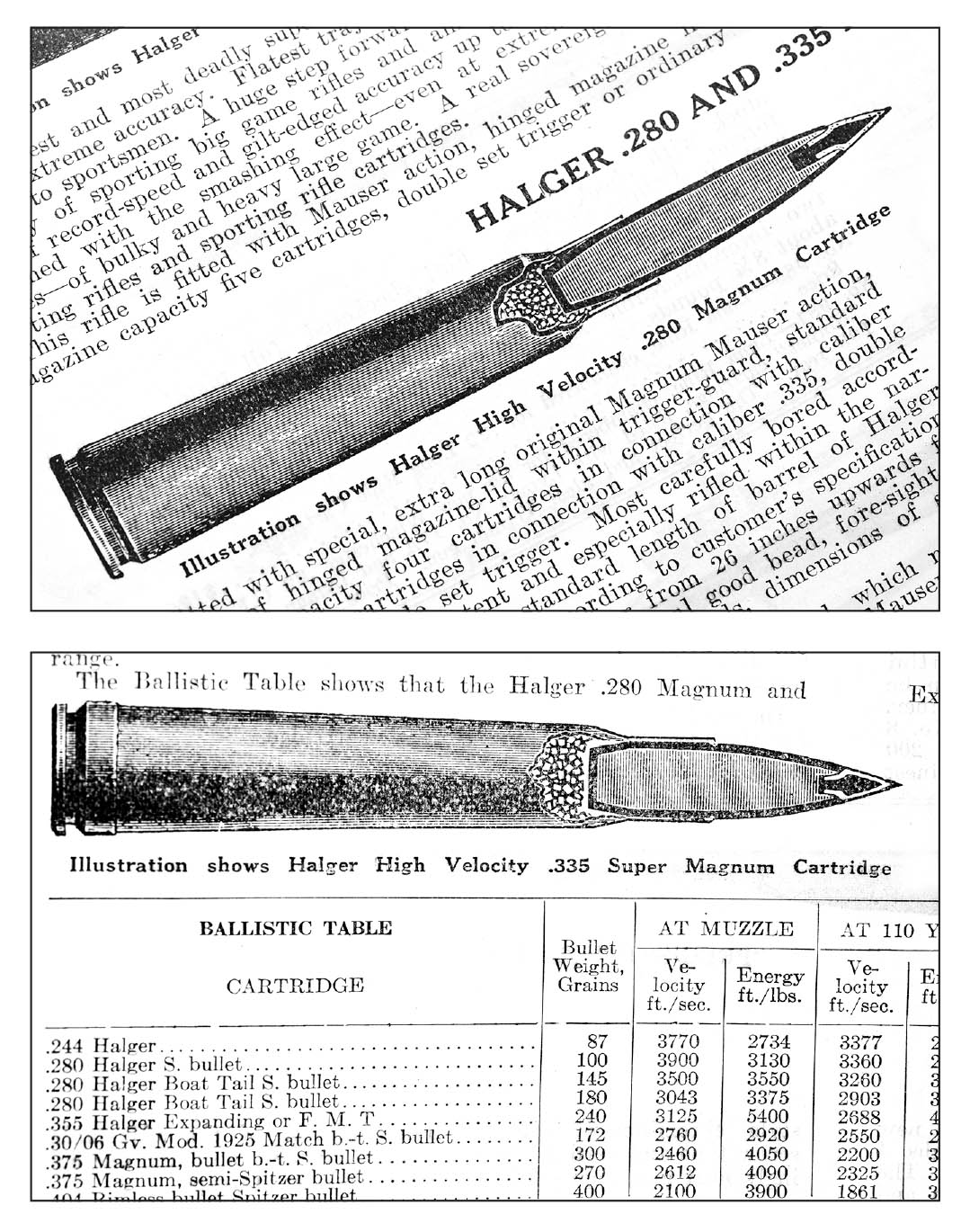 These illustrations for Halger cartridges are from the 1934 A.F. Stoeger catalog. Harold Gerlich died shortly thereafter, and his rifles and cartridges died with him.